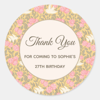 Sticker Rond Motif de colombe florale rose pastel