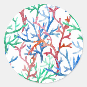 Sticker Rond Motif de corail d'aquarelle