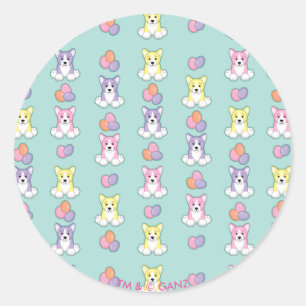 Sticker Rond Motif de corgi de ressort de Lil