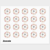 Sticker Rond Motif de couronnes florales rose et blanc (Feuille)