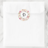 Sticker Rond Motif de couronnes florales rose et blanc (Sac)