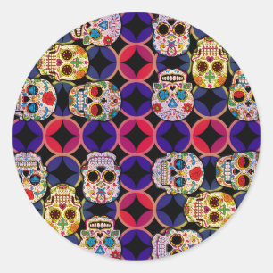 Sticker Rond Motif de crânes de sucre