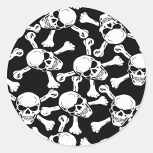 STICKER ROND MOTIF DE CRÂNES GOTHIQUES ET D'OS CROISÉS