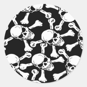 STICKER ROND MOTIF DE CRÂNES GOTHIQUES ET D'OS CROISÉS