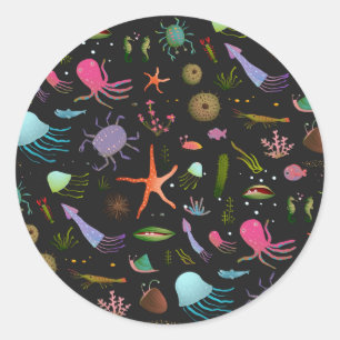 Sticker Rond Motif de créatures de mer