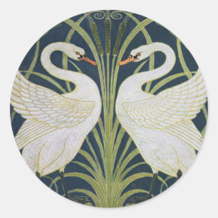 Sticker Rond Motif de cygnes Art Nouveau : Impression de cygnes