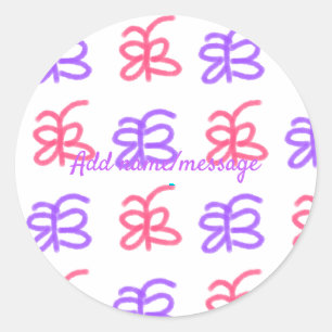 Sticker Rond Motif de doodle de papillon rose violet ajouter le