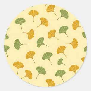 Sticker Rond Motif de feuille de Ginkgo Biloba doré Terreux