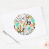 Sticker Rond Motif de feuille géométrique Tropical Abstrait (Enveloppe)
