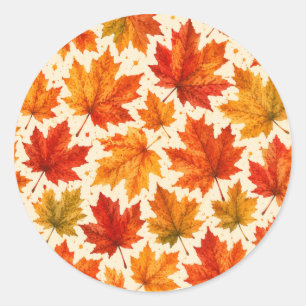 Sticker Rond Motif de feuilles d'érable d'automne   Feuille rou