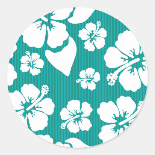 Sticker Rond Motif de fleur hawaïen de ketmie