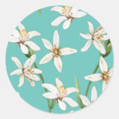 Sticker Rond Motif de fleurs de citron d'été sur turquoise (Devant)
