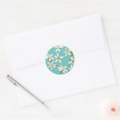 Sticker Rond Motif de fleurs de citron d'été sur turquoise (Enveloppe)