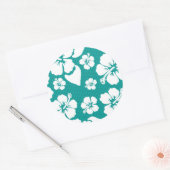 Sticker Rond Motif de fleurs d'Hibiscus hawaïen (Enveloppe)