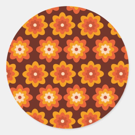 Sticker Rond Motif de fleurs orange bohème hippie rétro groovy (Devant)