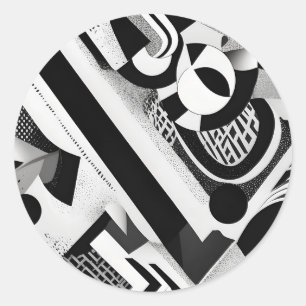 Sticker Rond Motif de formes géométriques Abstraites en noir et