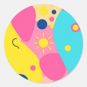 Sticker Rond Motif de formes organiques ludiques et colorées