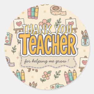 Sticker Rond Motif de fournitures scolaires pour enseignant pas