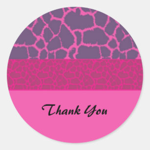 Sticker Rond Motif de fourrure de girafe rose Merci