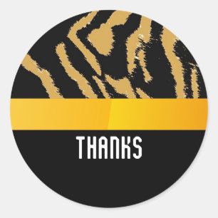Sticker Rond Motif de fourrure de tigre sauvage Merci