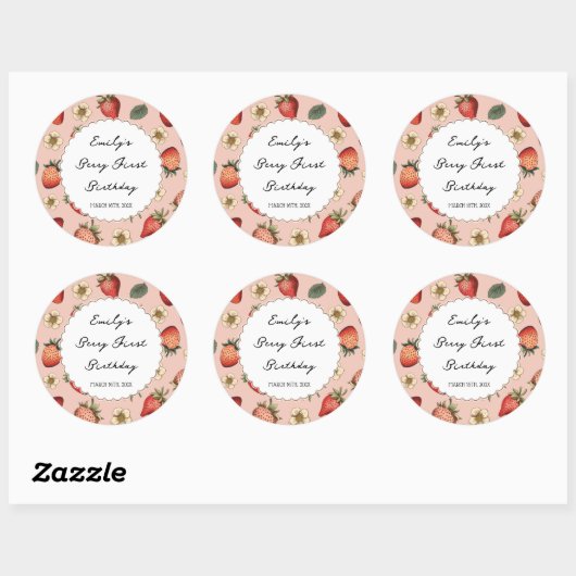 Sticker Rond Motif de fraises Vintage (Feuille)