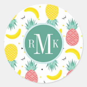 Sticker Rond Motif de fruits tropicaux colorés