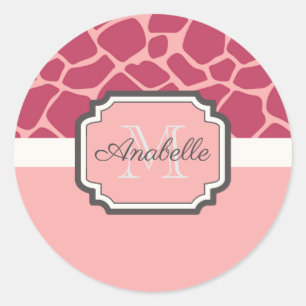 Sticker Rond Motif de girafe rose