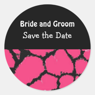 Sticker Rond Motif de girafe rose chaud Enregistrer la date