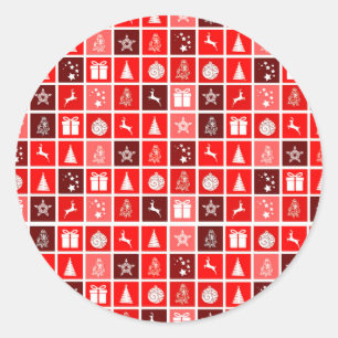 Sticker Rond Motif de grille de Noël rouge moderne minimaliste