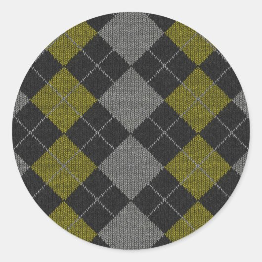 Sticker Rond Motif de Jacquard Knit jaune et gris (Devant)