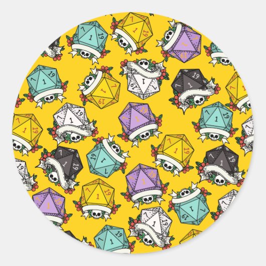 Sticker Rond Motif de jeu de dés D20 (Devant)