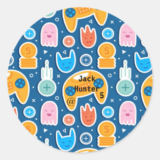 Sticker Rond Motif de jeu vidéo bleu Personnalisé Anniversaire