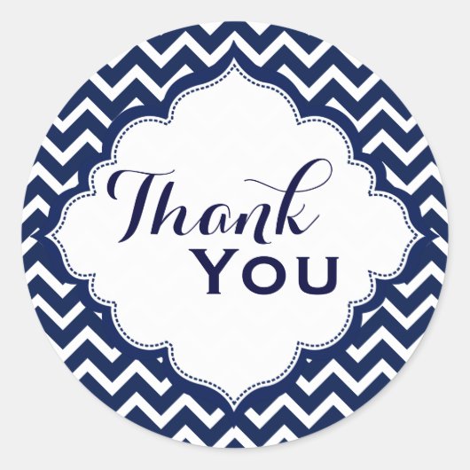 Sticker Rond Motif de la marine bleu et blanc Chevron Zigzag (Devant)