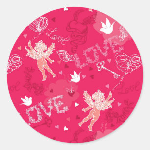 Sticker Rond Motif de la Saint Valentin avec Cupidon