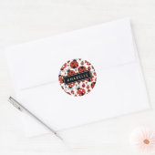 Sticker Rond Motif De Ladybugs, Red Ladybugs, Votre Nom (Enveloppe)
