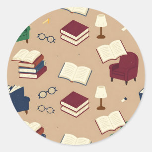 Sticker Rond Motif de livres de coin de lecture cosy