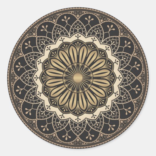 Sticker Rond Motif de mandala arabesque doré (Devant)