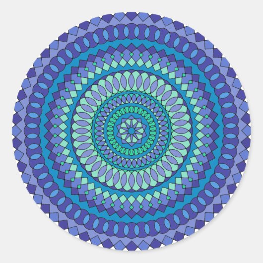 Sticker Rond Motif de mandala bleu turquoise et turquoise (Devant)