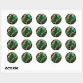 Sticker Rond Motif de marbre vert avec or (Feuille)