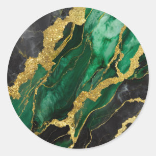 Sticker Rond Motif de marbre vert avec or