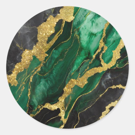 Sticker Rond Motif de marbre vert avec or (Devant)