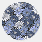 Sticker Rond Motif de marguerite bleu et blanc (Devant)