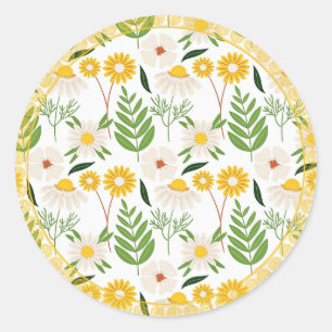 Sticker Rond Motif de marguerite, Trim Jaune Doré,
