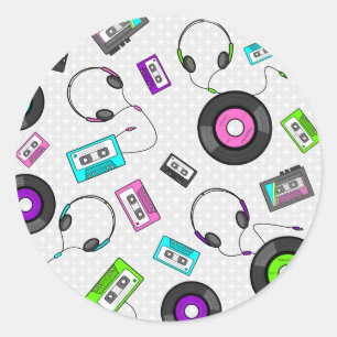 Sticker Rond Motif de musique rétro