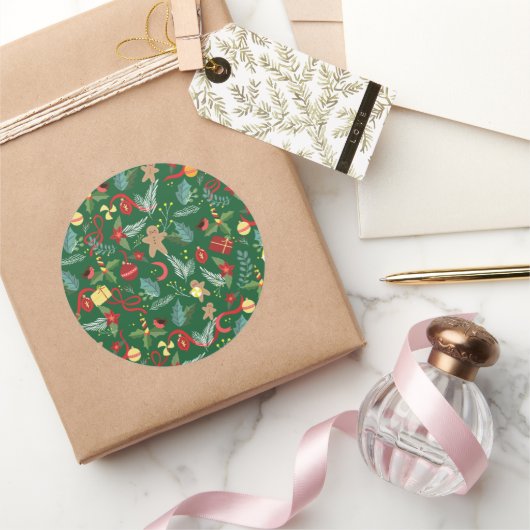Sticker Rond Motif de Noël 5 (Cadeaux)