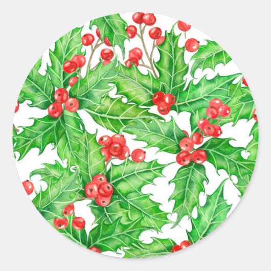 Sticker Rond Motif de Noël à l'aquarelle de baie blanche (Devant)
