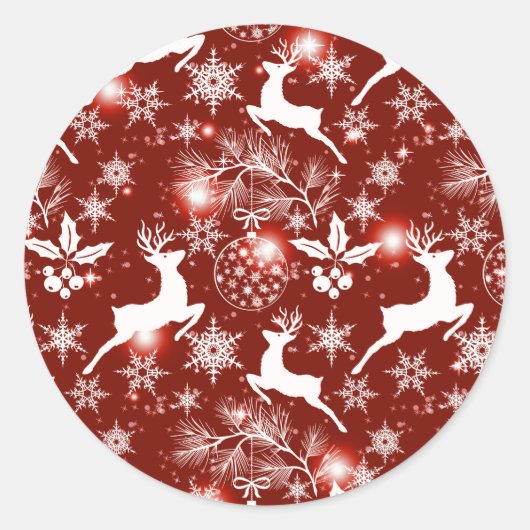 Sticker Rond Motif de Noël rouge et blanc avec rennes (Devant)