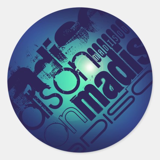 Sticker Rond Motif de nom personnalisé sur Aqua Blue Arrière - (Devant)