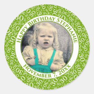 Sticker Rond Motif de nombre aléatoire vert/blanc pour 30 ans