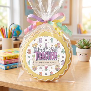 Sticker Rond Motif de nombres d'enseignant violet école